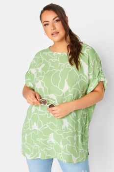 Yours Top Oversized Verde Estampado, Mujer Curvy Y Tallas Grandes, Yours