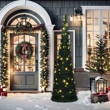Árbol De Navidad | Decoraciones De Navidad Emergente Preiluminado Con Luces Verde 210 Cm