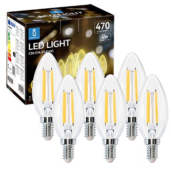 Aigostar Bombilla LED E14 Vela Edison, 4W Equivalente a 40W, Luz Cálida 2700K, 470 Lúmenes, Bombilla LED Vintage Decorativa C35 de Filamento, No Regulable, Cristal transparente, Pack 6