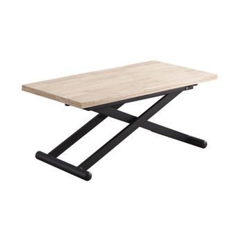 Mesa De Centro Convertible En Mesa Comedor  Xana 49 A 76 Cm Altura En Roble Y Patas Metalicas Negra