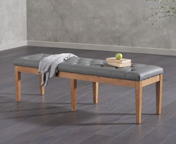 Camille Large Grey Faux Leather Bench