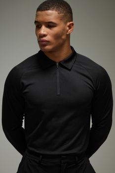 Man Active Long Sleeve Regular Fit Golf Polo, Negro