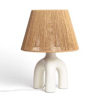 ledkia lighting - lampara de mesa otilia  resina y papel trenzado  diseno elegante para salon y dormitorio  potencia max 40w  ip20 interior blanco