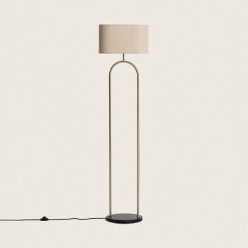 LEDKIA LIGHTING - Lámpara de Pie Metal Brilthor | Diseño Moderno y Versátil | Compatible con Bombilla E27 | Para Salón y Dormitorio | Acabado en Dorado, Metal y Tela