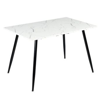 Mesa de comedor rectangular estilo escandinavo efecto mármol blanco