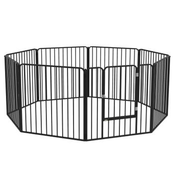 PawHut Cercado para Perros de 8 Paneles Modulables para Interiores y Exteriores, de Acero, 164x164x60 cm, Negro