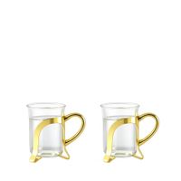tazas de cafe de vidrio con decoracion en metal dorado - lote de 2