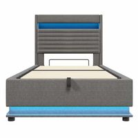 cama tapizada 90x200 cm - con almacenamiento hidraulico led usb tipo-c compartimento flip-top - gris