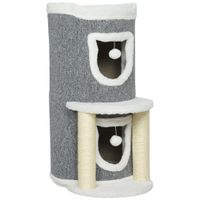 pawhut arbol rascador para gatos arbol para gatos 76 cm con cama 2 cuevas postes de sisal alfombra bolas para jugar gris
