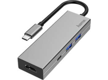 Hub - Hama 00200107, 2x USB-A, 1x USB-C, HDMI, 5000 Mbit/s, 4K, Gris