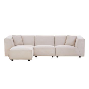 Sofá De 3 Plazas + 1 Puf Modular De Terciopelo Beige Monroe