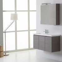 mueble de bano suspendido de 90 cm con 3 puertas lavabo descentrado a la izquierda espejo con armario derecho  manhattan