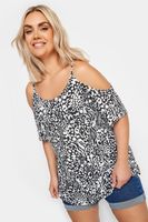 yours top hombros descubiertos blanco y negro estampado animal mujer curvy y tallas grandes yours