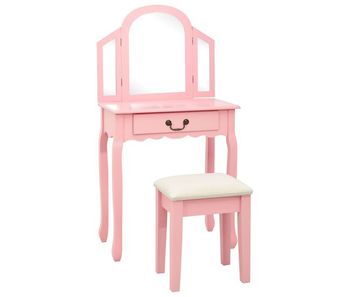 Vidaxl tocador y taburete madera paulownia y mdf rosa 65x36x128 cm