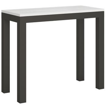 Consola Extensible De Fresno Blanco Con Patas De Metal Antracita, 8 Plazas, De 40 A 196 Cm Evy-soporte 2 Pies