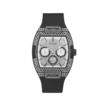 Guess Reloj Hombre Caja De Acero Pulsera Genuine Leather, Silicona De Color Negro Resistente Al Agua 10 Atm Gw0048g1