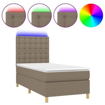 Cama Box Spring Colchón Y Luces Led Tela Gris Taupe 90x190 Cm Vidaxl
