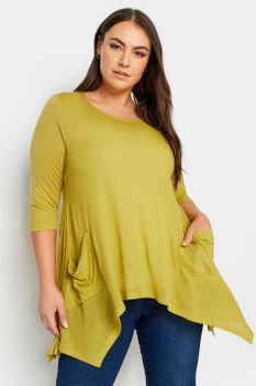 Yours Top Amarillo Asimétrico Con Bolsillos Laterales, Mujer Curvy Y Tallas Grandes, Yours