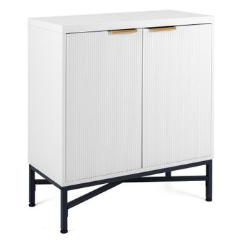 Costway Aparador de 2 Puertas con Estante Ajustable 5 Niveles 2 Kits Antivuelco y Estructura Reforzada X para Salón Recibidor Blanco