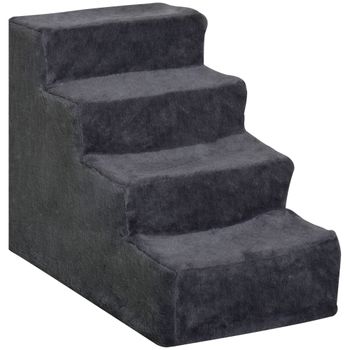 PawHut Escalera para Mascotas de 4 Peldaños con Funda Extraíble y Lavable para Cama Sofá 60x35x44 cm Gris Oscuro