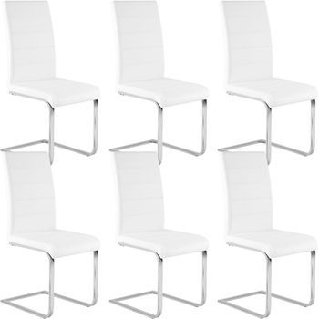 Set 6 Sillas De Comedor Modelo Voladizo En Piel Sintética Suaves Y Cómodas - Blanco - Woltu