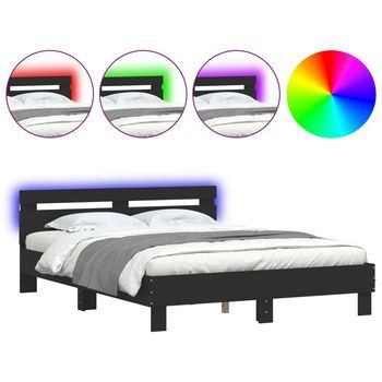 Cama Matrimonial | Cama Para Adultos | Estructura De Cama Con Cabecero Y Luces Led Negro 140x200 Cm