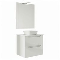 kibath mueble de bano con lavabo espejo y aplique led victoria 100x45 cm sobre encimera acabado blanco mate 2 cajones suspendido