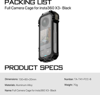 tilta ta-t41-fcc jaula de camara completa para insta360 x3 soporte de montaje negro titanio gris rosa para ventosa universal 45