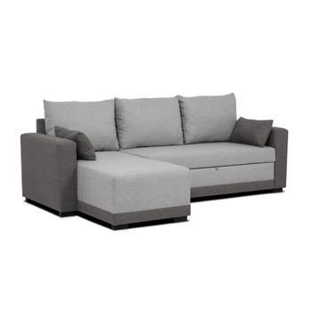 Sofá Cama Chaise Longue Reversible Leah Gris Bicolor - 3 Plazas - 233 X 124 X 69 Cm Budwing