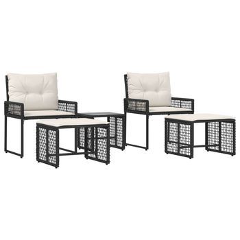 Juego De Muebles De Exterior Con Cojín 5 Piezas | Mobiliario De Jardín Negro Y