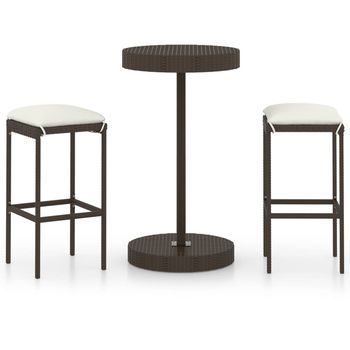 Set De Bar De Jardín 3 Uds Y Cojines Ratán Sintético Marrón Cfw974871
