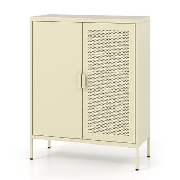 Costway Armario de Metal de Doble Puerta Resistente a La Humedad Amplio Espacio con Estantes Ajustables para El Hogar 80 x 35 x 102 cm Amarillo