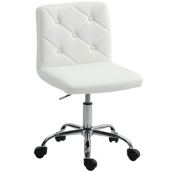 HOMCOM Silla de Oficina Regulable con Revestimiento a Botones, en Piel PU, Espuma y Acero, 44x50x78-88 cm, Blanco   Aosom España