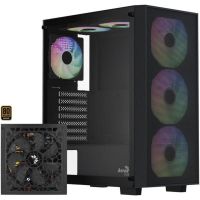 caja pc aerocool b509a flow atx con panel malla y fuente 650w 80 plus bronze