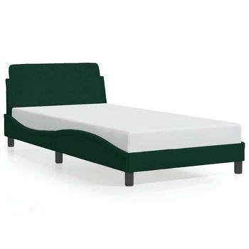 Cama Para Adulto | Cama Individual | Estructura Cama Con Cabecero Terciopelo Verde Oscuro 100x200 Cm