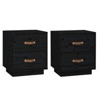 juego de 2 mesitas de noche con dos cajones 40 x 34 x 45 cm madera de pino negro dec036222