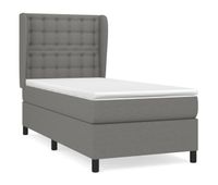 cama box spring con colchon tela gris oscuro 100x200 cm botones