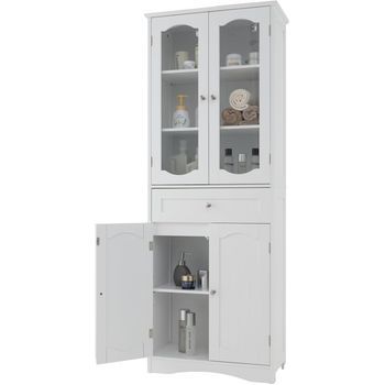 Costway Armario Alto, Mueble Columna De Baño Independiente Con 4 Puertas, Blanco, 60 X 30 X 160 Cm