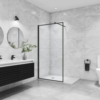 aica walkin mampara panel de ducha borde de serigrafia negra vidrio antical 8mm con barra 70-120cm perfil negro mate 138-140x200cm