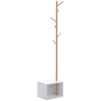 HomCom® Perchero de Pie con Zapatero Colgador Tipo Árbol Moderno 6 Ganchos para Colgar Ropa Bolsa   Aosom España