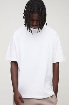 Camiseta Oversize Con Cuello Extendido, Blanco