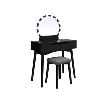 Juego de Tocador con Espejo Bombillas, Negro + LED