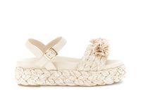 sandalias gilda en cuna con banda de rafia y flores beige