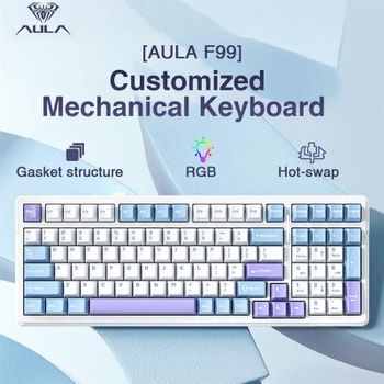 Aula-Teclado mecánico para videojuegos F99, tres modos, 2,4g, inalámbrico, Bluetooth, con cable, intercambio en caliente, junta PBT RGB para juegos, escritura, 99 teclas