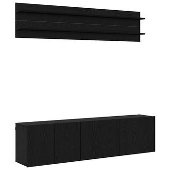 Unidades De Tv 6 Uds | Mueble De Salón | Gabinete De Tv Roble Negro Madera Contrachapada