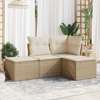 Conjunto De Sofás Jardín Con Cojines 4 Uds | Mueble Jardin Mesa Y Sillas Ratán Sintético Beige Cfw875460