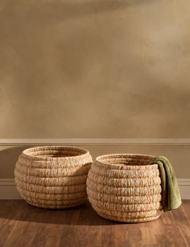 Cesta de hoja de banana y hierro en marrón 58x58x37 cm