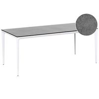 mesa de comedor de jardin con tablero de hpl y estructura de aluminio resistente a los rayos uv agua oxido blancogris oscuro sovareto