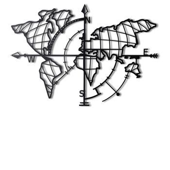 Decoración Pared De Metal Mapamundi Compass Led Negro 65x95 Cm