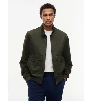 Tommy Hilfiger para hombre. MW0MW42507 Cazadora Harrington con cremallera y logo verde (XXL), Casual, Algodón